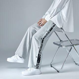 Paisley Print Panel Straight Le Pants