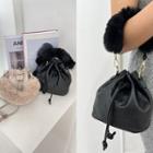 Faux-fur Embossed Bucket Bag With Strap