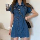 Short-sleeve Mini A-line Denim Shirtdress