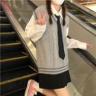 V-neck Sweater Vest / Shirt With Necktie / Mini A-line Skirt