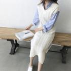 V-neck Sleeveless Long Cable-knit Dress