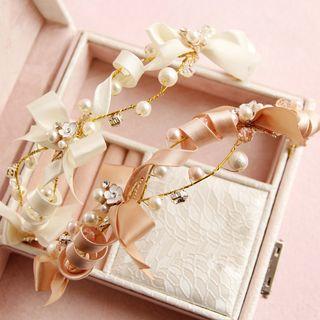 Wedding Faux Pearl Ribbon Headpiece