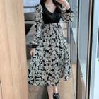 Velvet Panel Floral Print Chiffon Dress