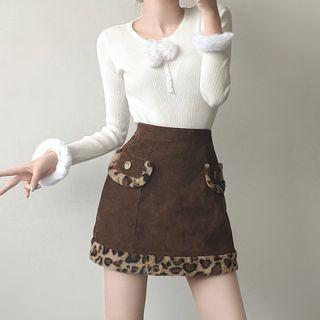 Leopard Print Corduroy Mini Skirt