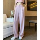 Plain Square-neck Cropped Tank Top / High-waist Straight-cut Pants
