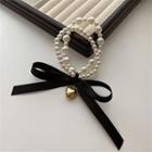 Ribbon Faux Pearl Bracelet 1 Pc - Black & Gold - One Size