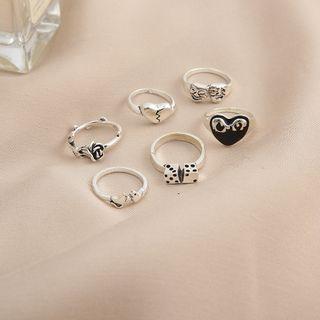 Set Of 6: Alloy Ring (various Designs) Set Of 6 - 54781 - Black & Silver - One Size