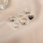 Set Of 6: Alloy Ring (various Designs) Set Of 6 - 54781 - Black & Silver - One Size