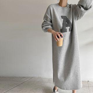 Letter Patch Napped Sweatshirt Dress