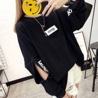Lettering Slit Sleeve Pullover