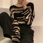 Crewneck Striped Loose-fit Top As Shown In Figure - One Size