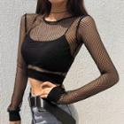 Long-sleeve Cropped Fishnet Top