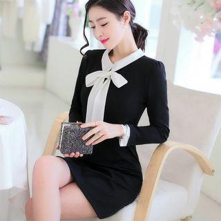 Bow Front Long-sleeve Shift Dress