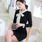 Bow Front Long-sleeve Shift Dress
