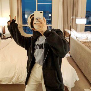 Letter Print Faux-fur Hoodie
