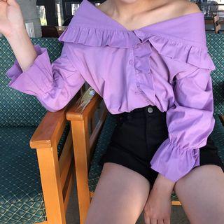 Frill Trim Sailor Collar Long-sleeve Blouse