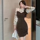 Long-sleeve Mock Two-piece Flower Print Mini Dress