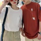 Couple Matching Printed Color Block Short-sleeve T-shirt