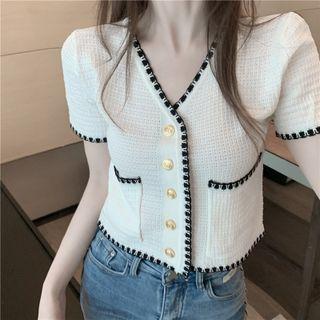 Short Sleeve V-neck Knit Cardigan