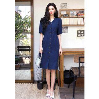 V-neck Pencil-fit Cotton Dress