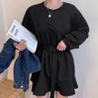 Ruffle-hem Belted Oversized Pullover Minidress
