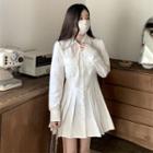 Pleated Mini Shirt Dress White - One Size