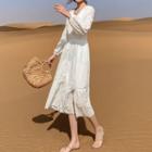 Long-sleeve Eyelet Midi Dress