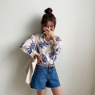 Long-sleeve Foliage Shirt Ivory - One Size