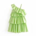 Sleeveless Frill Trim Tiered A-line Mini Dress