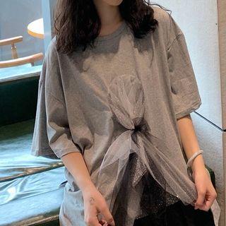 Mesh Slit-side Long T-shirt Gray - One Size