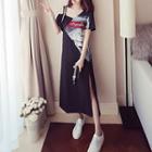Cold-shoulder Short-sleeve Midi T-shirt Dress