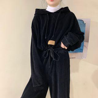 Set: Velvet Cropped Hoodie + Wide Leg Pants