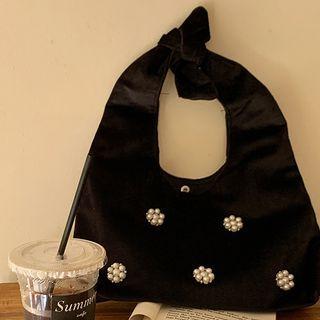 Pearl Velvet Hand Bag Black - One Size