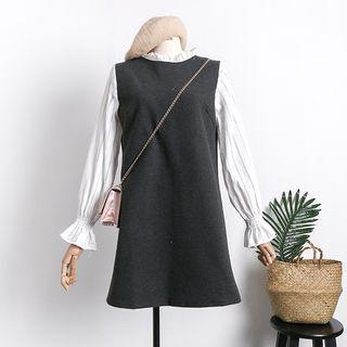Ruffled-trim Mock Two-piece Dress