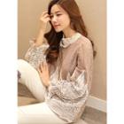 Frill-neck Crochet-detail Lace Blouse