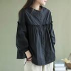 3/4-sleeve Frill Trim Button-up Blouse