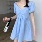 V-neck Puff Sleeve A-line Dress