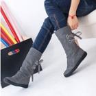 Faux Suede Back Tie Mid-calf Boot