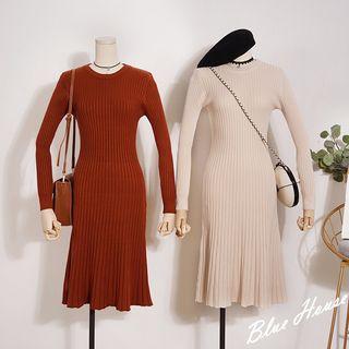 Rib-knit Midi A-line Sweater Dress