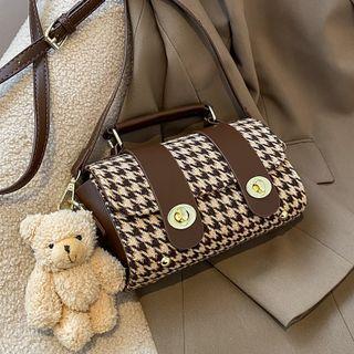 Houndstooth Print Double-button Crossbody Bag