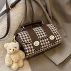 Houndstooth Print Double-button Crossbody Bag