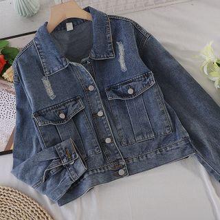 Ripped Long-sleeve Denim Jacket