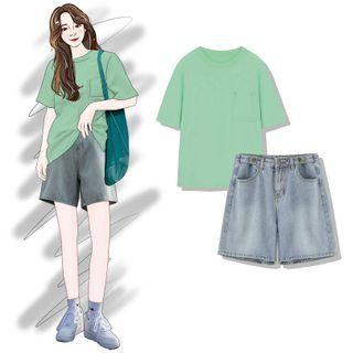 Short-sleeve Plain T-shirt / Denim Shorts