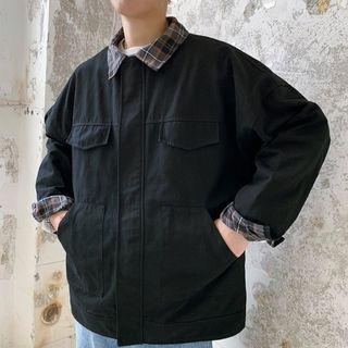 Couple Matching Plaid Panel Zip Jacket