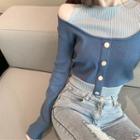 Cold-shoulder Color Block Long-sleeve Knit Top