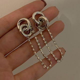 Chain Rhinestone Dangle Earring 1 Pair - Silver - One Size