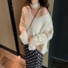 V-neck Sweater / Dotted Midi A-line Skirt