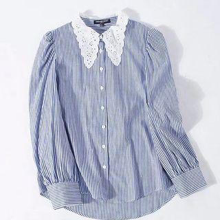 Lace Collar Stiped Shirt