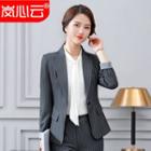 Stripe Slim-fit Blazer/ Cropped Dress Pants/ Tie Accent Shirt/ Mini Pencil Skirt/ Set