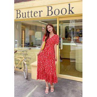 Ruffle-hem Floral Long Dress